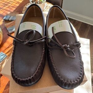 By Anthropologie Bow Driving Brown Leather Loafers